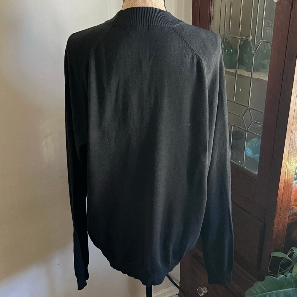 Black Ribbed Mock Neck Sweater Mens L Cotton Blend Neutral Minimalist